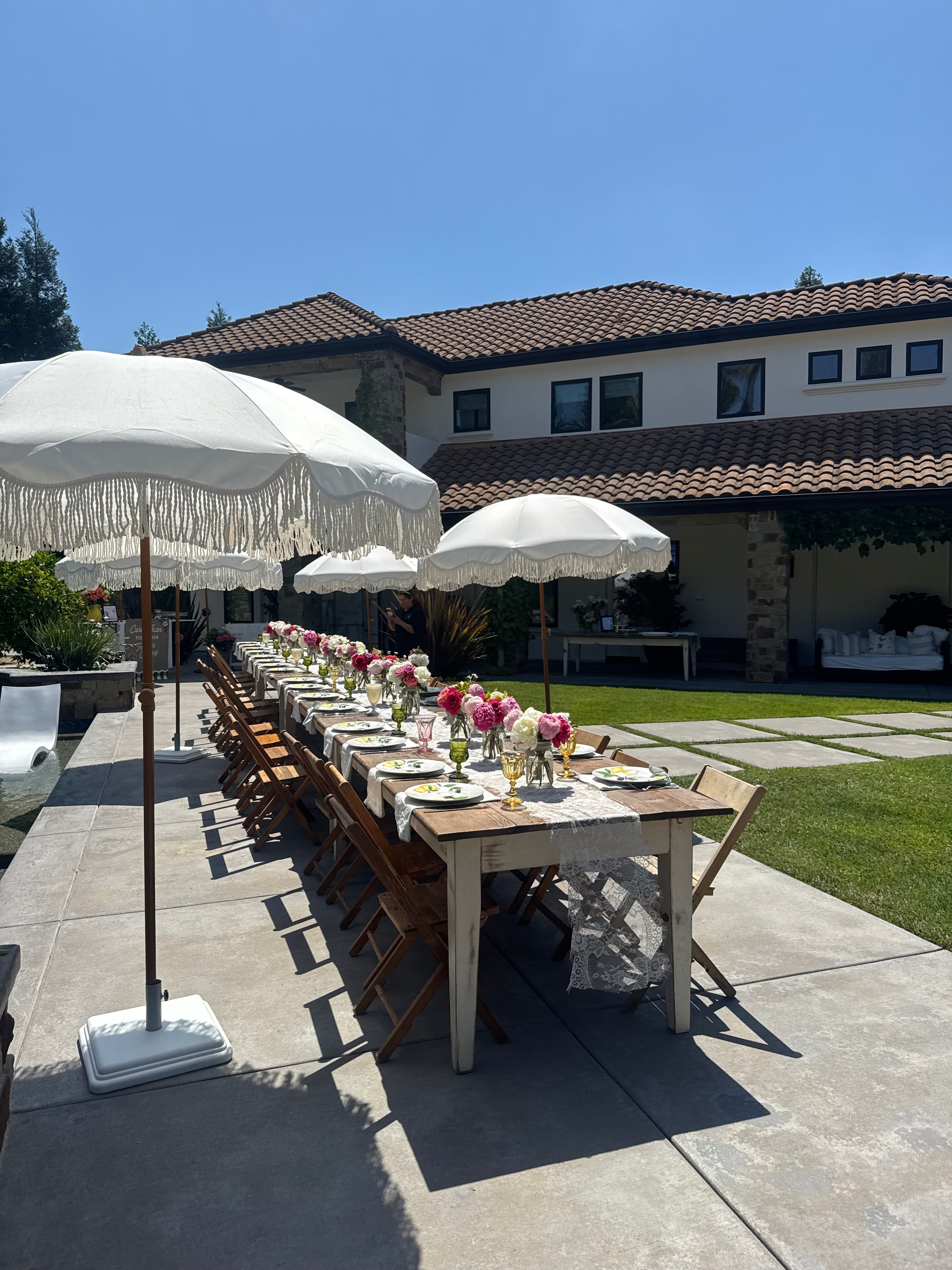 Outdoor farm table setup from the side